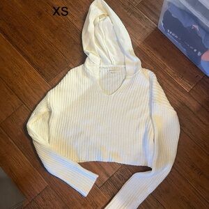 Aeropostale Cream Cropped Knit Hoodie